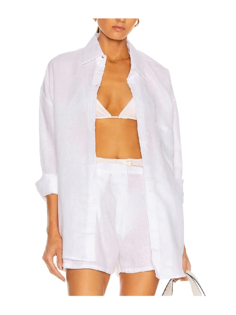 AEXAE Linen Woven Botton up Shirt White $220 NWT sz M